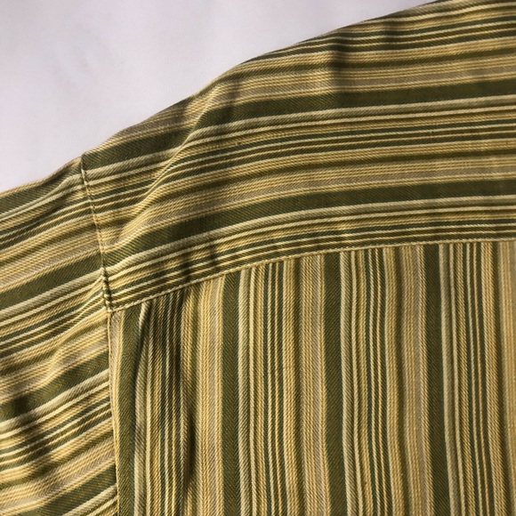 Joseph feiss silk button up dress shirt yellow with green strips mens size large - Picture 7 of 12